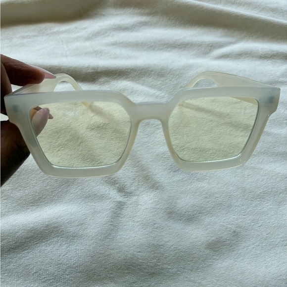 Square Cream Blue Light Non-Prescription Glasses - Picture 2 of 11
